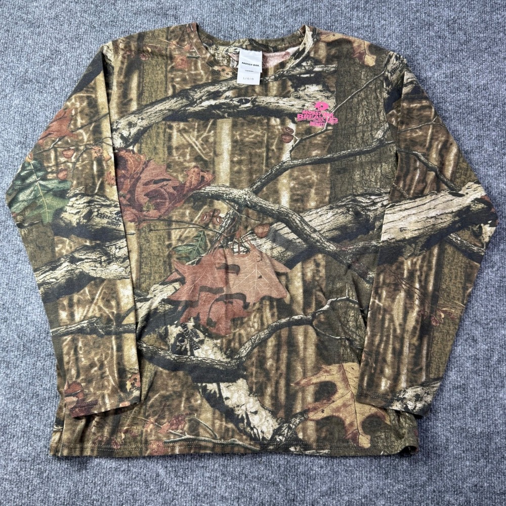 Mossy Oak Shirt Womens L Brown Pink Break Up Infinity Camo Long Sleeve